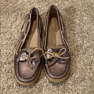 NEVER WORN blue metallic sperrys!!